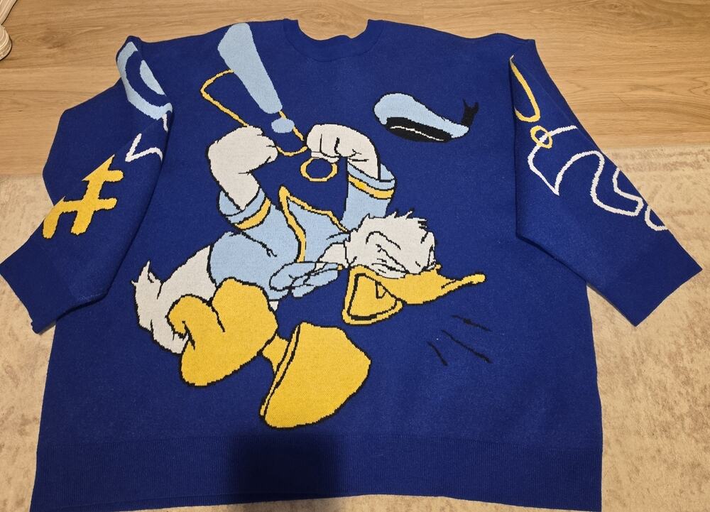 Disney Angry Donald Duck Blue Knit Pullover Sweater Exclamation Size 3XL